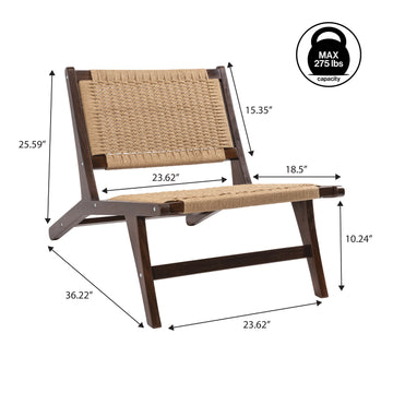 Parker Mid-Century Modern Woven Seagrass Wood Armless Indoor Lounge Chair
